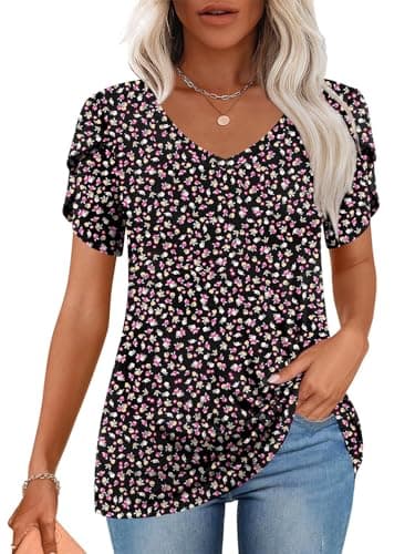 CATHY 2025 Women's Short Sleeve V-Neck Tunic Tops S-4XL