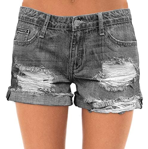 Rosswear Women's Ripped Mid Rise Stretch Denim Shorts