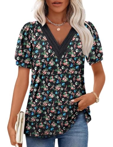 Angerella Women's Casual V-Neck Short Sleeve Tunic Top