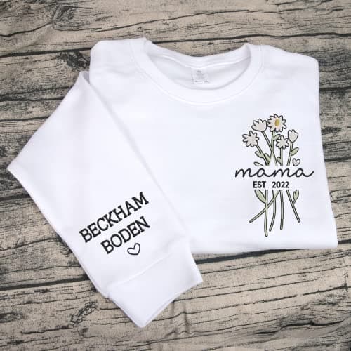 NAZENTI Embroidered Flower Sweatshirt for Women, Perfect Grandma Gift