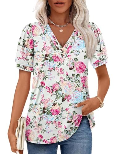 Angerella Women's Casual V-Neck Short Sleeve Tunic Top