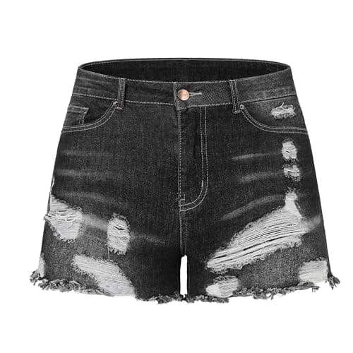 Thunder Star Women's Mid Rise Distressed Denim Shorts