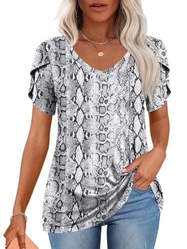 CATHY 2025 Women's Short Sleeve V-Neck Tunic Tops S-4XL