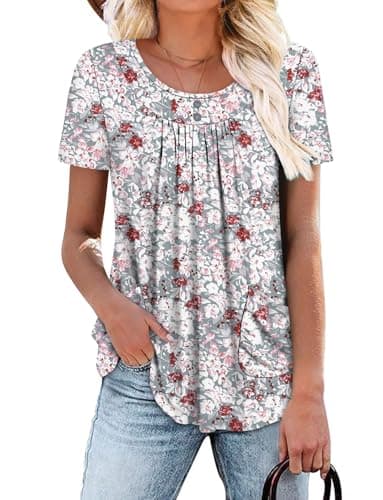 Angerella Women's Flirty Summer Pleated Floral Tunic Top S-3XL
