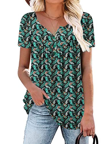 ROSELINLIN Women's Floral Summer Short Sleeve Shirt Loose Fit Leggings Top
