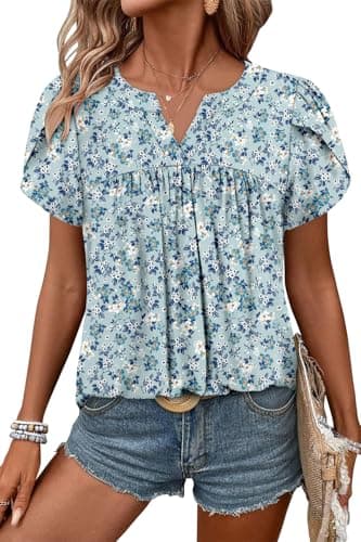 Angerella Women's Floral Print Short Sleeve V-Neck Tunic Tops