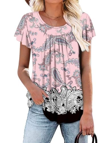 Angerella Women's Flirty Summer Pleated Floral Tunic Top S-3XL