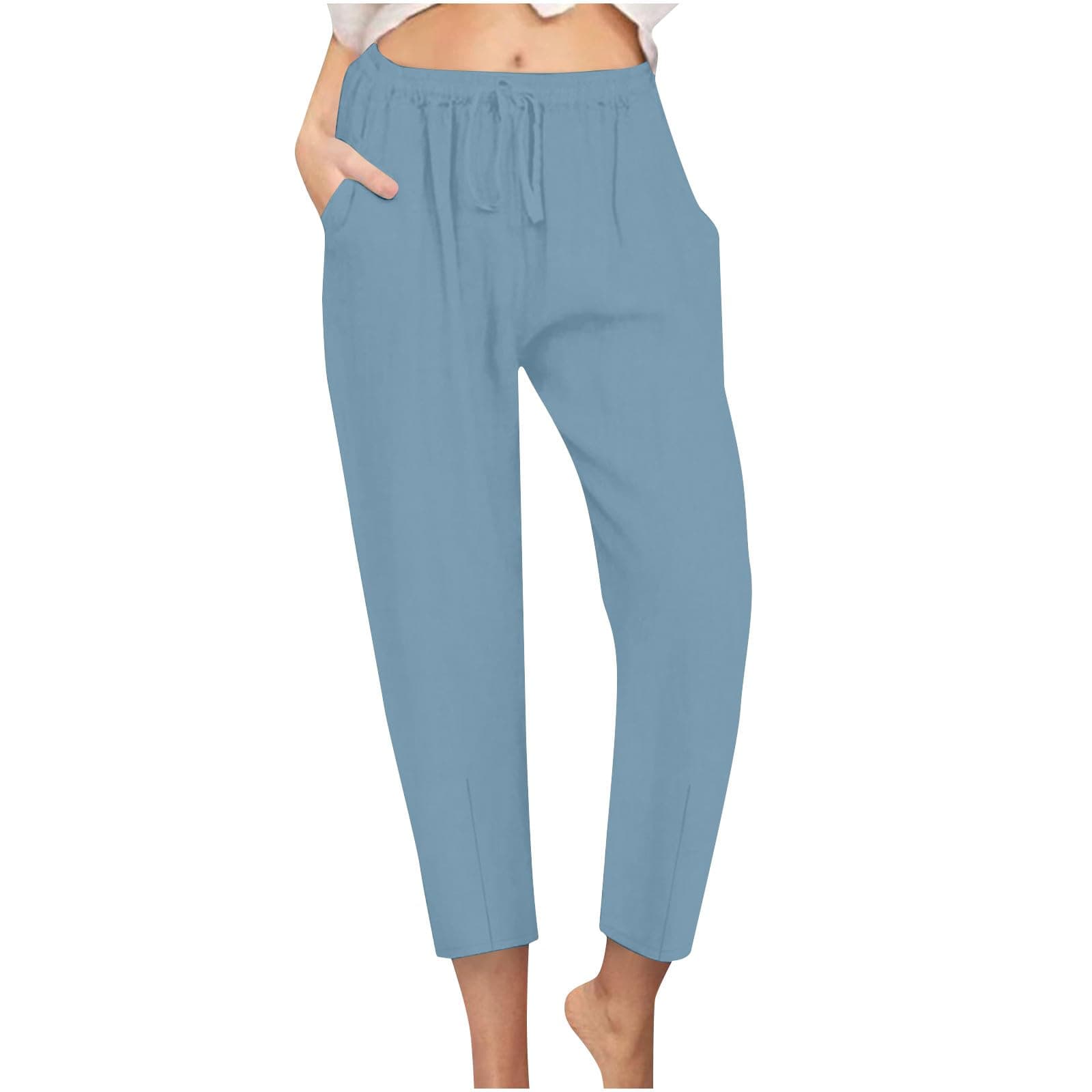 High Waisted Drawstring Tapered Palazzo Pants for Women