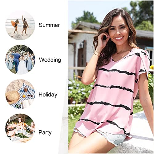 Womens Summer V Neck Chiffon Tunic Tops M-3XL