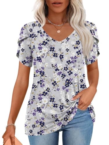 CATHY 2025 Women's Short Sleeve V-Neck Tunic Tops S-4XL