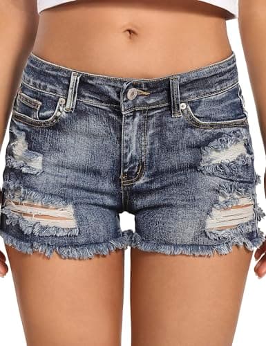 Foucome Women's Low Waisted Frayed Denim Shorts