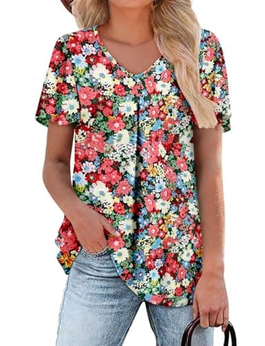 Angerella Women's Summer Dressy Casual Short Sleeve V-Neck Tops for Leggings