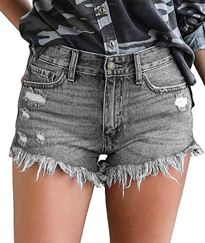 OnlyPuff Women's Ripped Mid-Waisted Denim Shorts