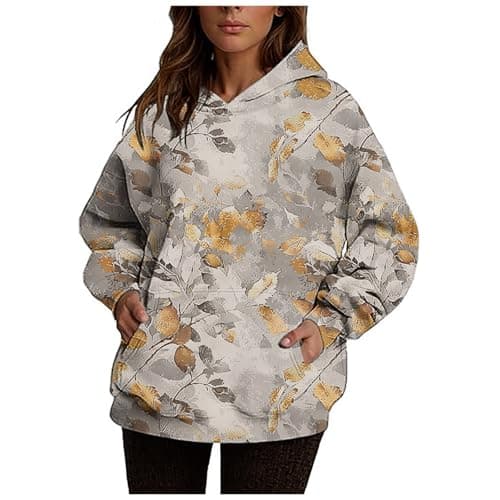 Ceboyel Womens Maple Leaf Camo Oversized Hoodie Trendy Teen Girls Fashion