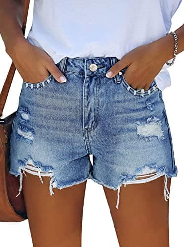 Pink Queen Women's High Waisted Ripped Denim Shorts