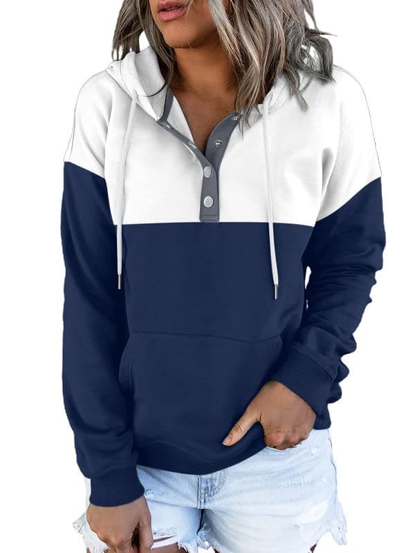 2024 Women's Casual Button Collar Hoodie Sweatshirt