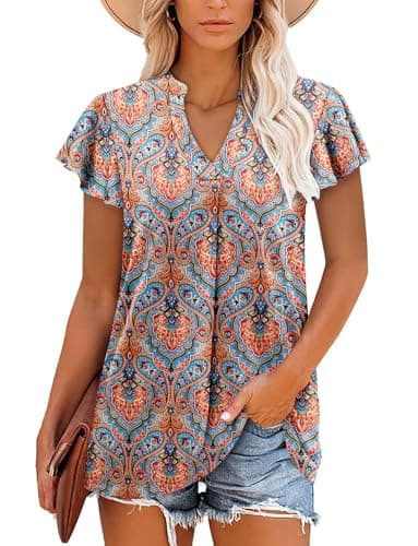 Angerella Women's Summer Dressy Casual Short Sleeve V-Neck Tops for Leggings