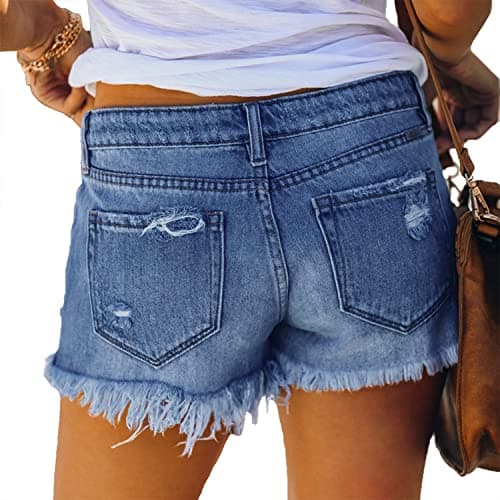 CME SHOWU Women's Blue Ripped Denim Shorts for Summer