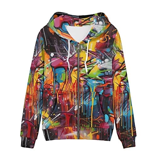 Irisjudy Monet Art Color Stripe Zip Hoodie for Women