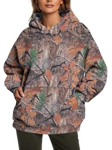 Peassa Women's Camo Oversized Hoodie Sweatshirt with Tree Leaf Graphic