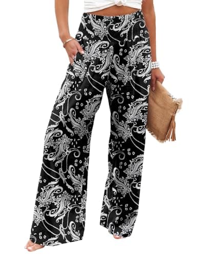 Angerella Women's Elastic High-Waisted Palazzo Pants with Pockets