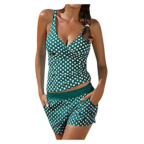 LCMTWX Women's Solid Color Two-Piece Split Swimsuit Tank Top and Shorts