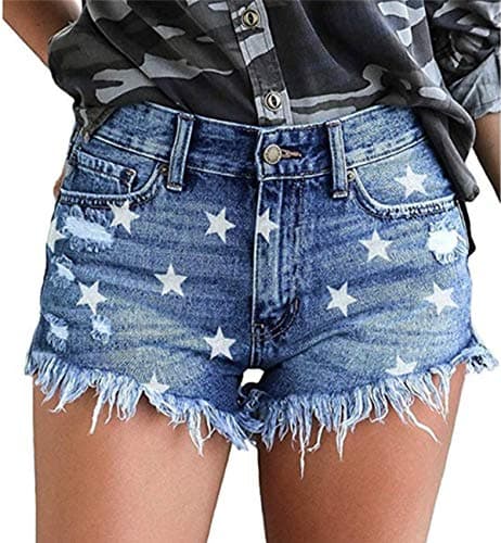 OnlyPuff Women's Ripped Mid-Waisted Denim Shorts