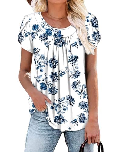 Angerella Women's Flirty Summer Pleated Floral Tunic Top S-3XL