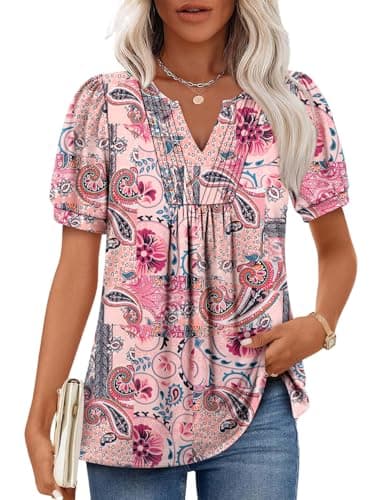 Angerella Women's Casual V-Neck Short Sleeve Tunic Top