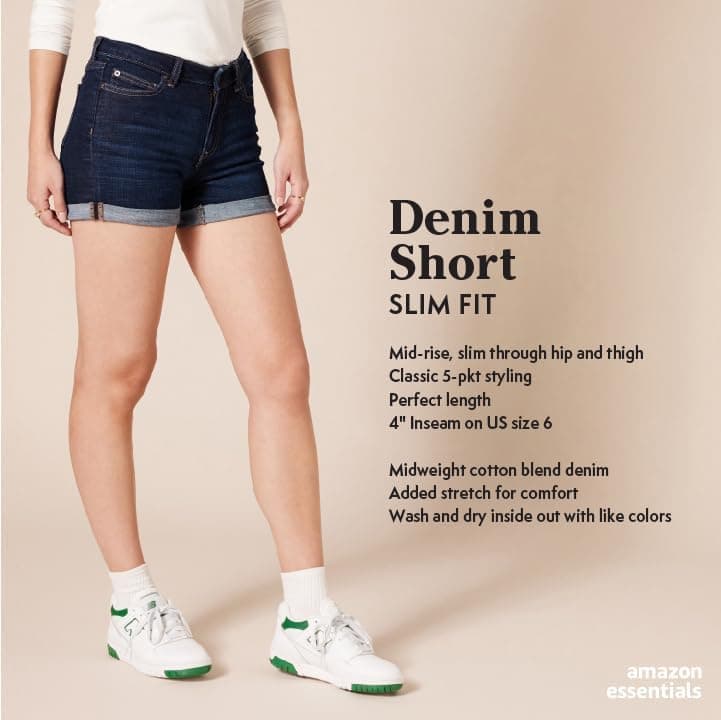 Amazon Essentials Women's Mid-Rise Slim Fit Denim Shorts