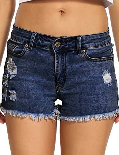 Foucome Women's Low Waisted Frayed Denim Shorts