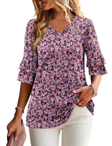 Angerella Dressy 3/4 Sleeve V-Neck Tunic Tops Spring Summer Tops