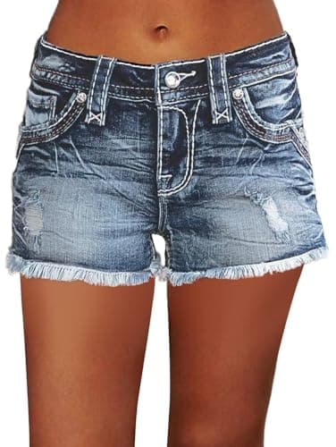 Flamingals Raw Hem Mid-Waist Stretchy Jean Shorts for Women