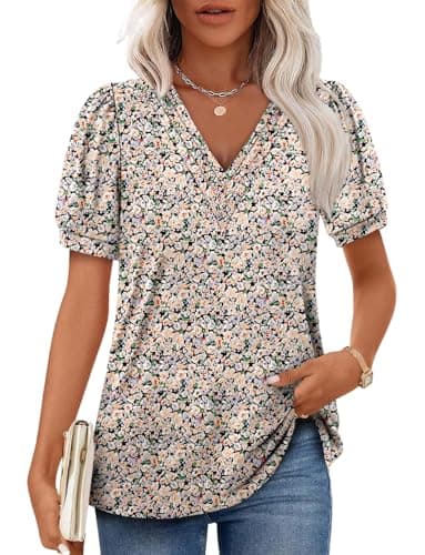 Angerella Women's Casual V-Neck Short Sleeve Tunic Top