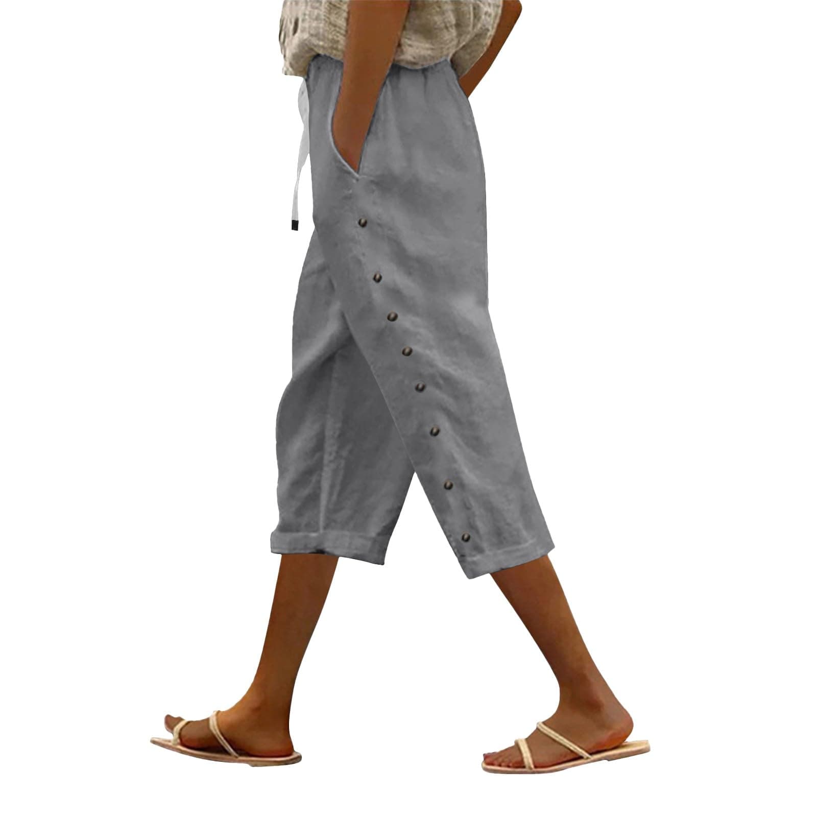 2025 Women's Lightweight Striped Linen Capri Pants