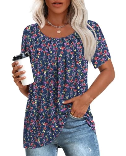 Anymeet Women's Summer Pleated Tunic Shirts M-3XL
