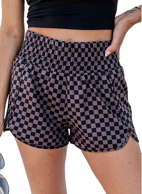 Fronage Women's Checkered Elastic Waist Pajama Shorts 2025 Summer Beach Bottoms