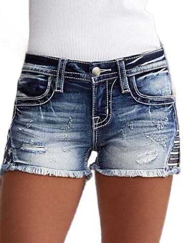 Flamingals Women's Ripped Denim Low-Waist Skinny Shorts