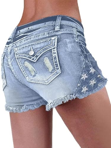 Flamingals Women's Ripped Denim Low-Waist Skinny Shorts