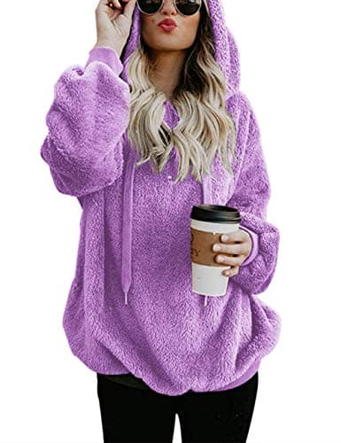 Romanstii Women's Casual Double Fuzzy Sweatshirt Hoodie Outwear S-XXL