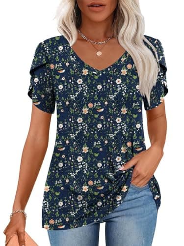 CATHY 2025 Women's Short Sleeve V-Neck Tunic Tops S-4XL
