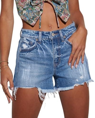 CHICZONE Women's Ripped Mid-High Waisted Denim Shorts