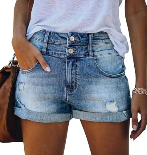 Magritte Mid-Waisted Ripped Denim Shorts for Women