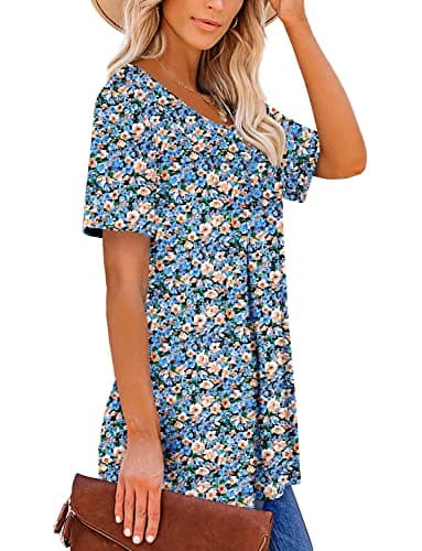 ROSELINLIN Women's Floral Summer Short Sleeve Shirt Loose Fit Leggings Top