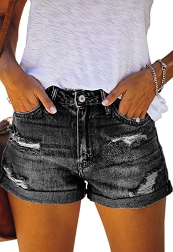 Metietila Women's Ripped High Waisted Denim Shorts