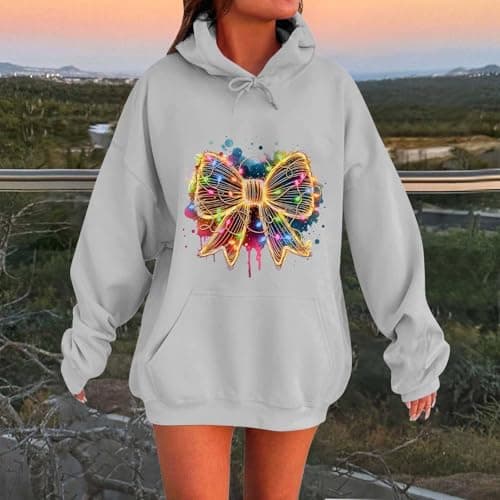 Cute Women's 2024 Oversized Christmas Sweatshirt with Pocket