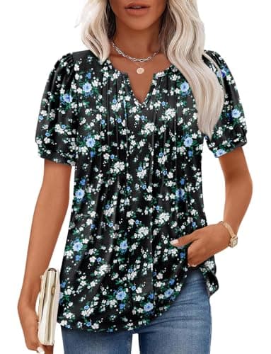 Angerella Women's Casual V-Neck Short Sleeve Tunic Top