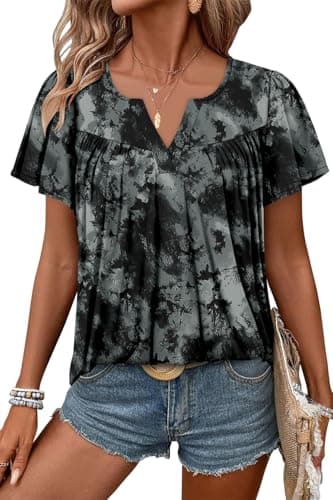 Angerella Women's Floral Print Short Sleeve V-Neck Tunic Tops