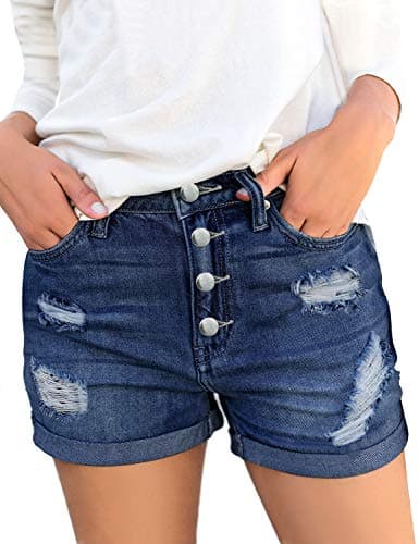 Luvamia Women's High-Waisted Ripped Denim Shorts