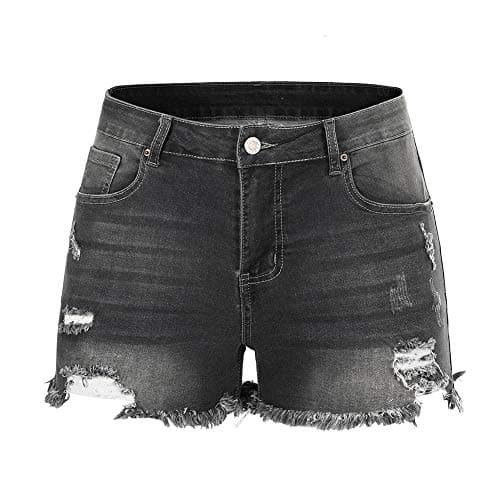 Thunder Star Women's Mid Rise Ripped Stretch Denim Shorts
